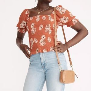 Georgette Lucie Puff-Sleeve Smocked Bodice Top